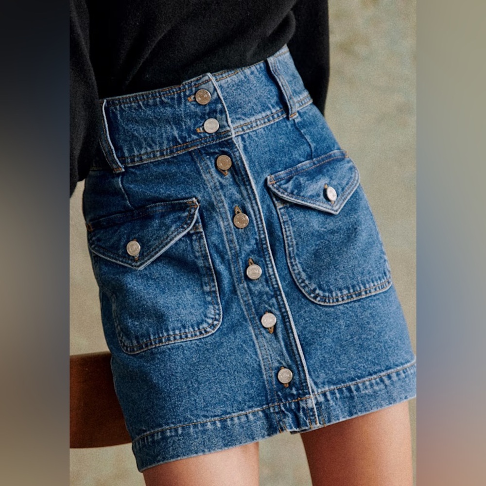 Sézane Bettie Denim Mini Skirt in Deep Blue Size 40 / US 6